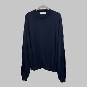 Pronto Uomo Men’s Silk Cotton Navy Long Sleeve Crew Neck Pullover Sweater XL
